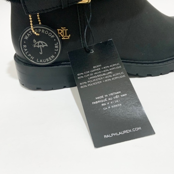 Ralph Lauren Evanston Waterproof Black Leather Winter Warm Fur Moto Boots 7 - Picture 10 of 13